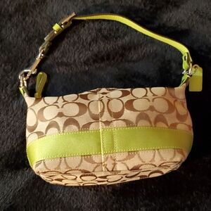 Coach Beige and Lime Signature Mini Bag